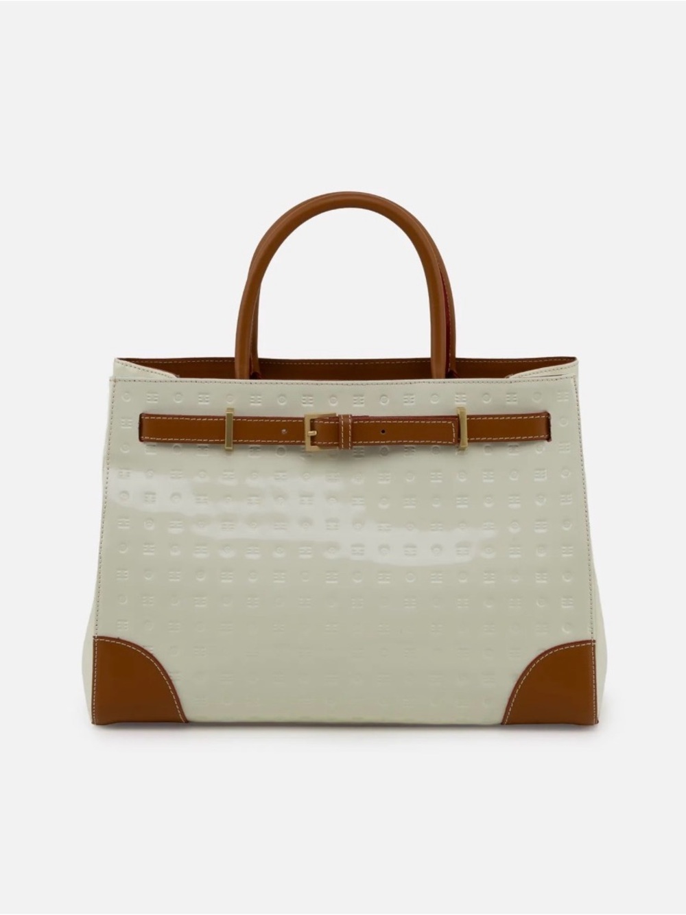 Arcadia Elira Large Tote Patent Leather Handbag Ice/Tan $399